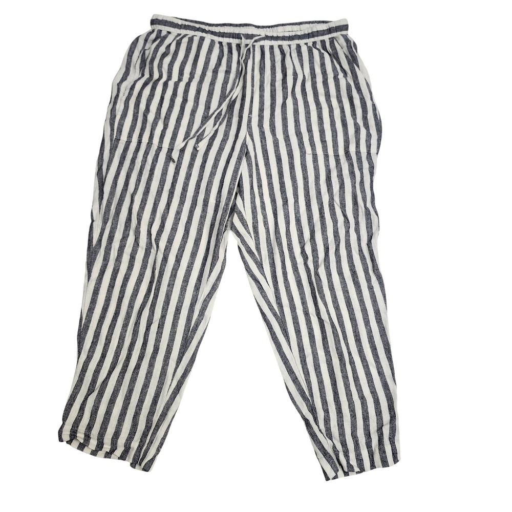 Universal Thread Womens‎ XL Linen Blend Striped Pull On Pants Navy White Coastal